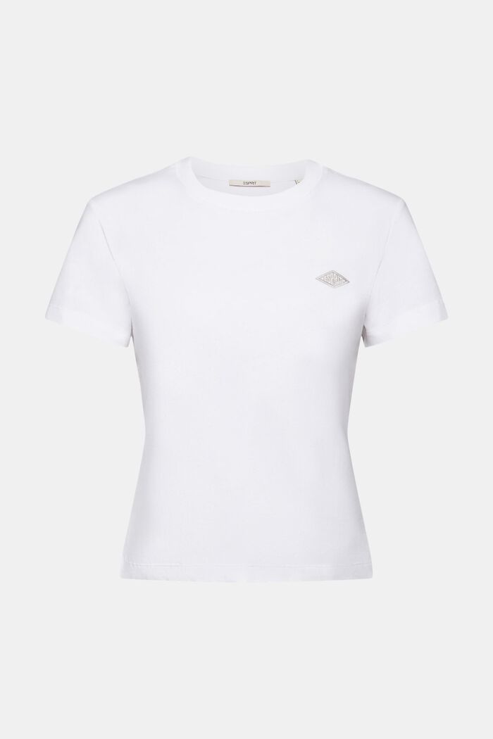 Logo Embroidered Cotton Jersey T-Shirt, WHITE, detail image number 6