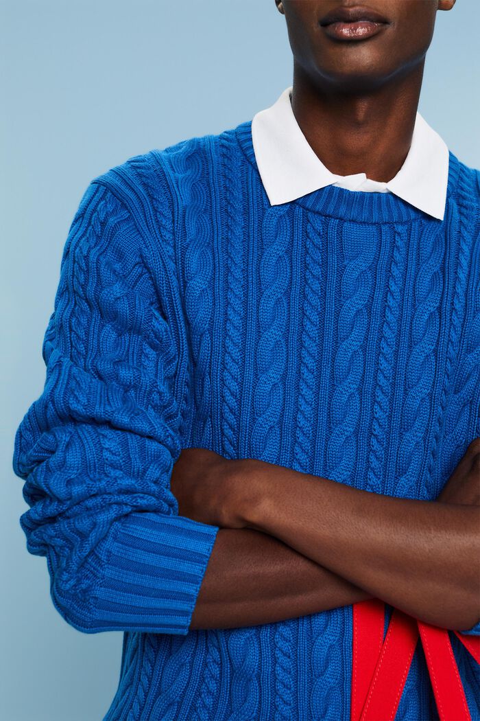 棉質絞花針織套頭毛衣, 深藍色, detail image number 3