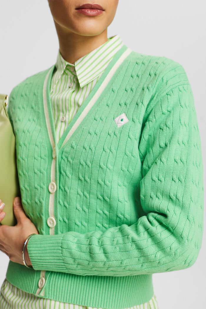 V領絞花針織開衫, 淺綠色, detail image number 2