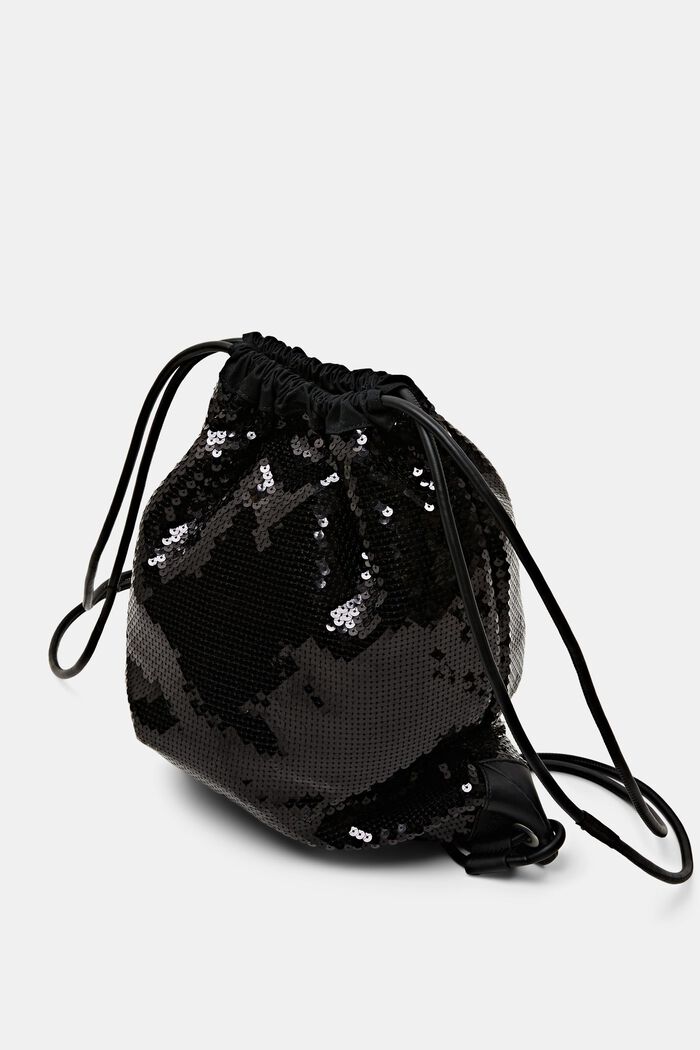 Sequined Drawstring Backpack, BLACK, detail image number 2