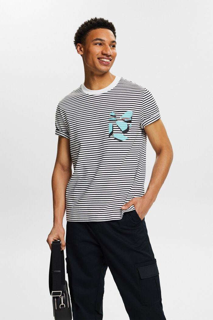 Striped Cotton Jersey T-Shirt, BLACK, detail image number 4