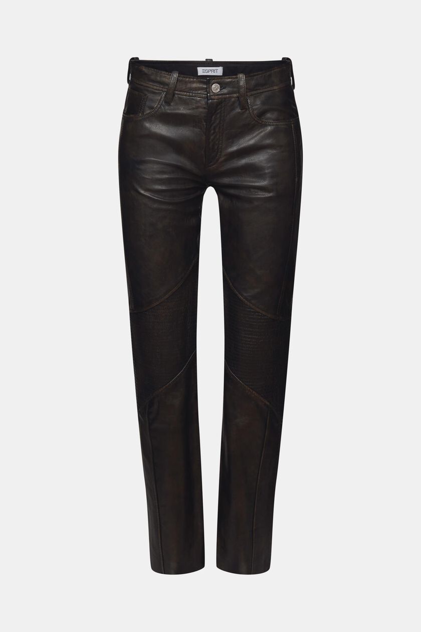 Mid-Rise Straight Leather Pants