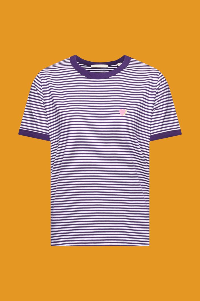 刺繡圖案條紋全棉T恤, 深紫色, detail image number 6