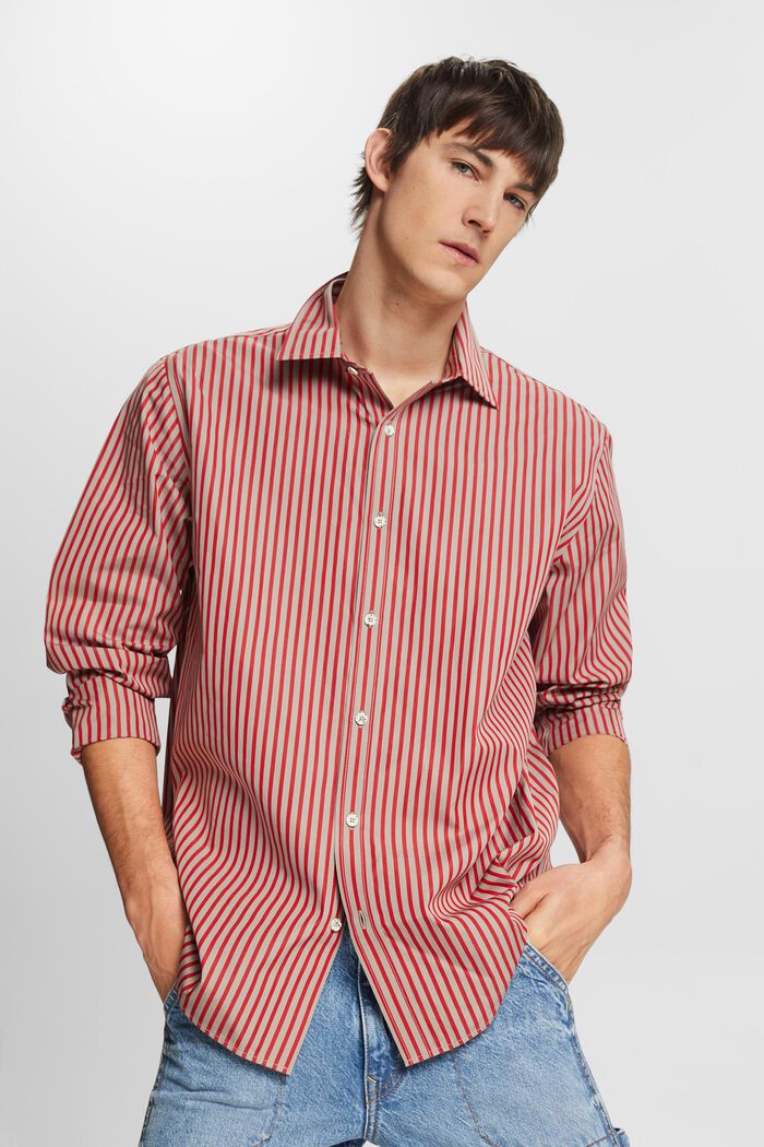 條紋府綢恤衫, 深紅色, detail image number 0