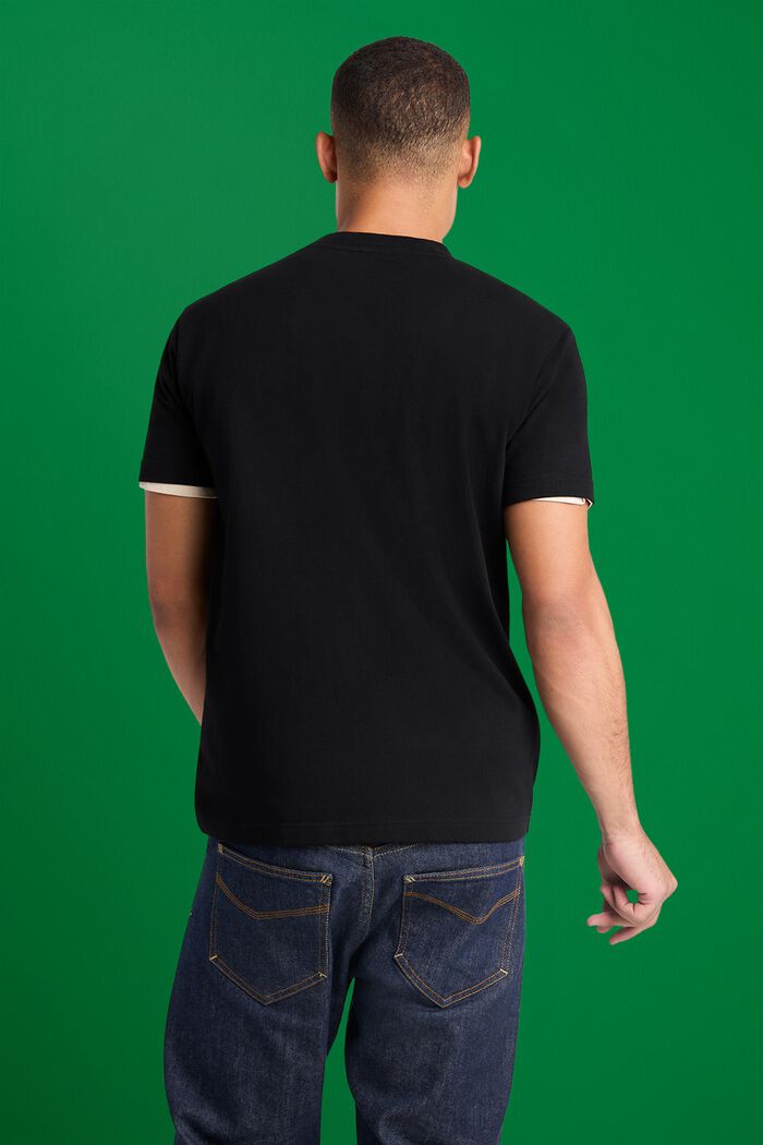 100%純棉厚平織布LOGO標誌T恤, 黑色, detail image number 3