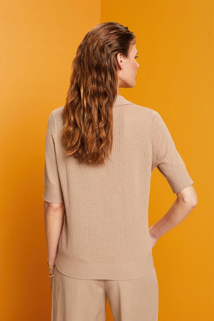 Pointelle polo jumper, silk blend, LIGHT TAUPE, detail image number 3
