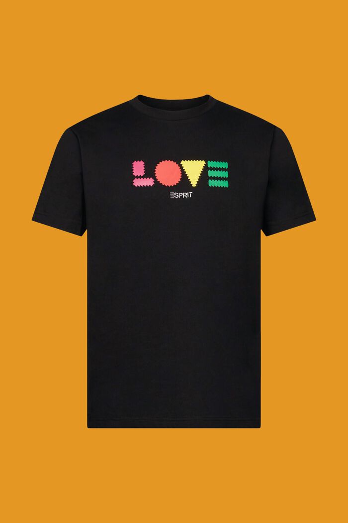 「LOVE」字樣幾何印花有機棉T恤, 黑色, detail image number 6