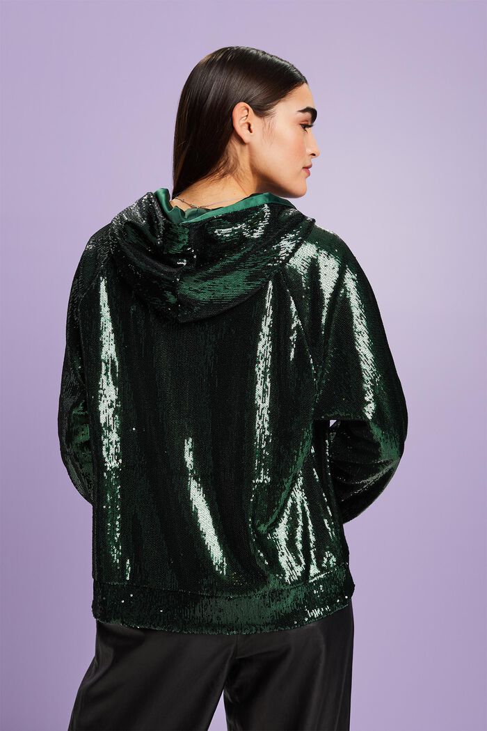 Sequined Hoodie, EMERALD GREEN, detail image number 2