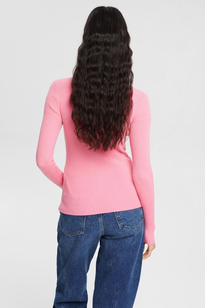 Roll neck ribbed viscose sweater, PINK, detail image number 3