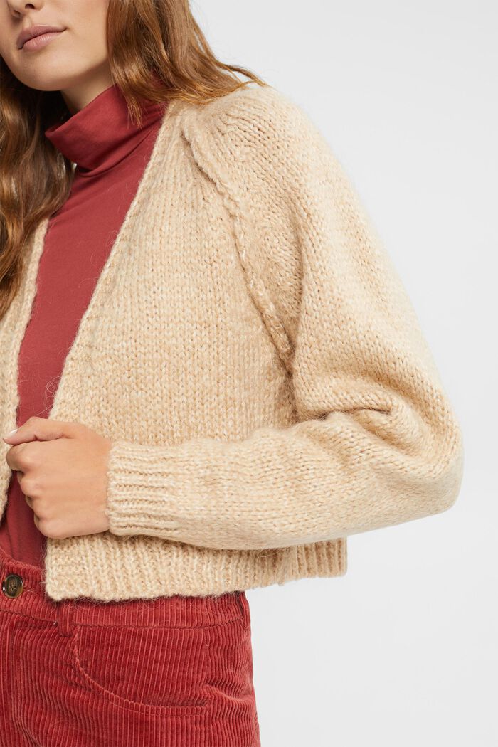 Cropped wool blend cardigan, SAND, detail image number 2