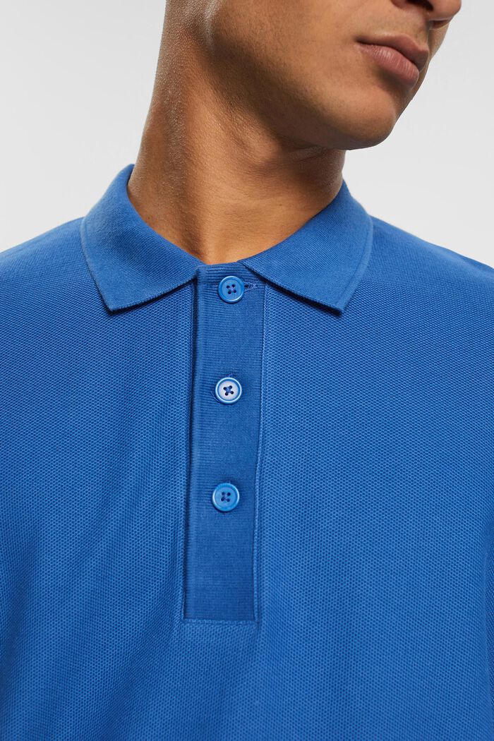 長袖珠地 Polo 衫, 藍色, detail image number 0