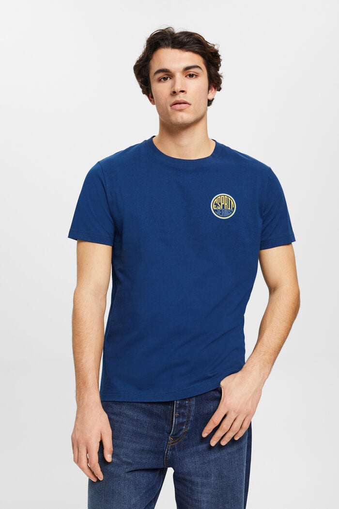 胸前LOGO標誌印花棉質T恤, 深藍色, detail image number 0