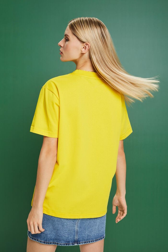 ‌超大廓形棉質平織布LOGO標誌T恤, 黃色, detail image number 3