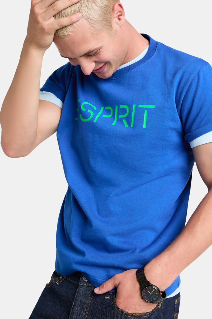 100%純棉厚平織布LOGO標誌T恤, 藍色, detail image number 5