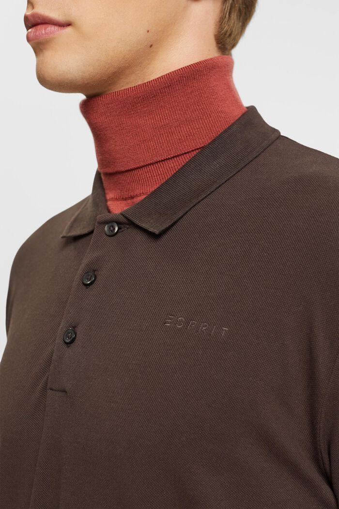 Long sleeve piqué polo shirt, DARK BROWN, detail image number 0