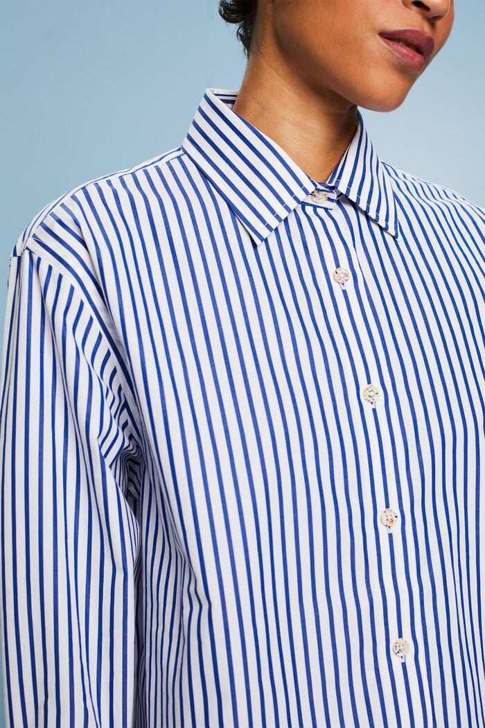 Striped Poplin Shirt, 藍色, detail image number 3