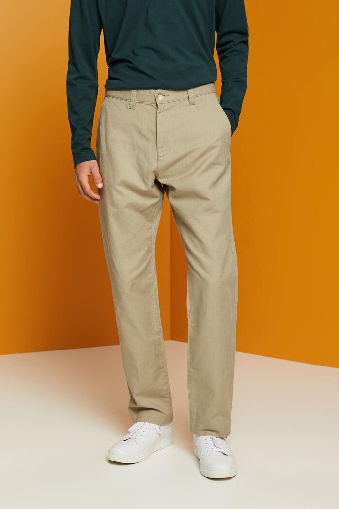 Cotton and linen blended trousers, LIGHT GREEN, detail image number 0