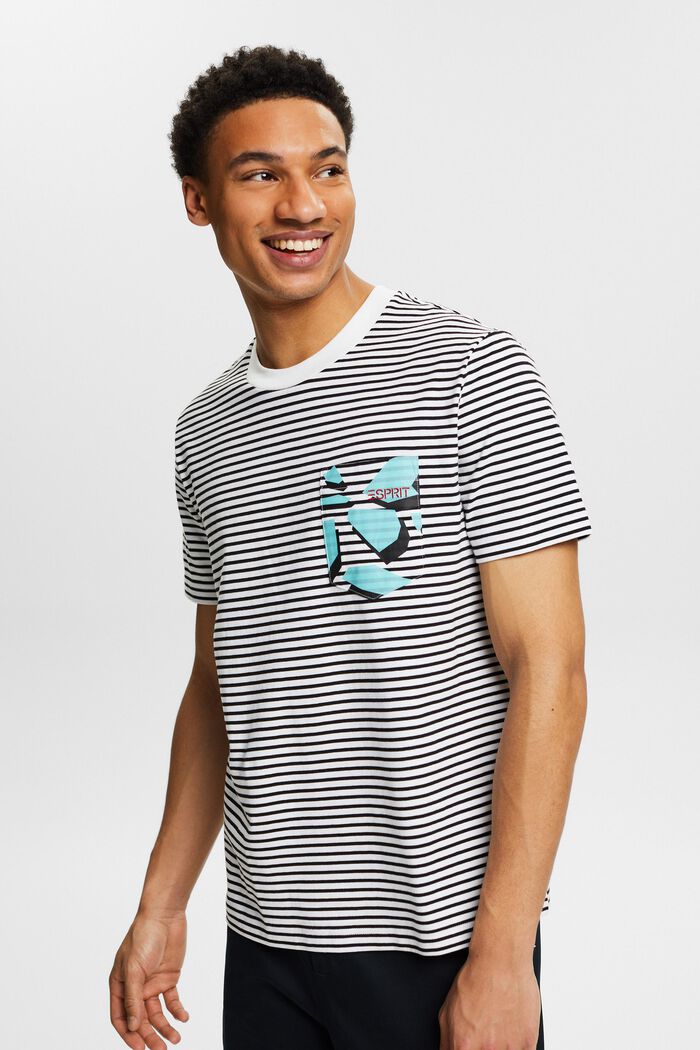 Striped Cotton Jersey T-Shirt, BLACK, detail image number 0