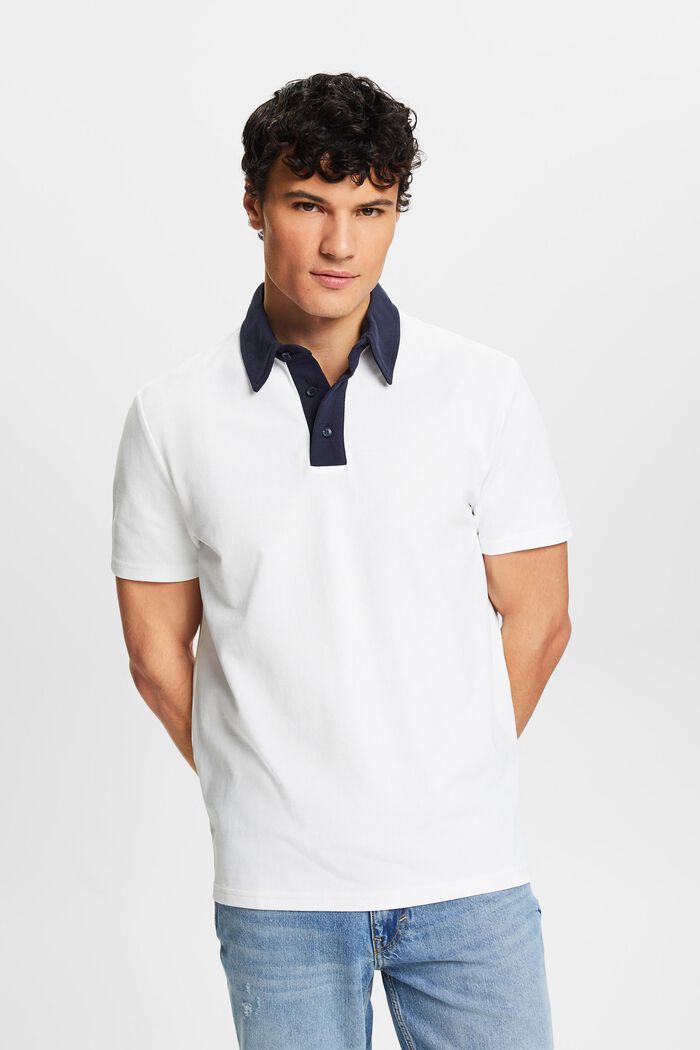 Cotton Pique Polo Shirt, WHITE, detail image number 0