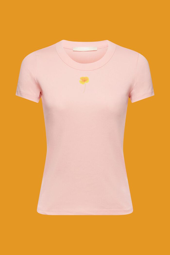 T-shirt with flower print on the chest, PINK, detail image number 5