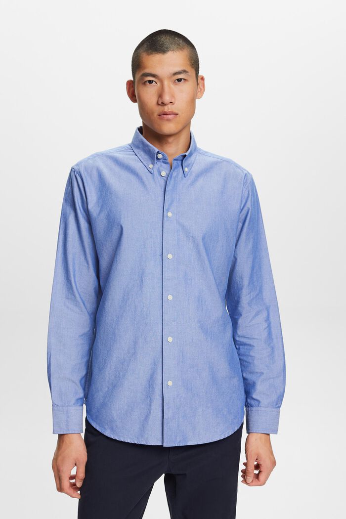 ‌棉質府綢扣角領恤衫, 藍色, detail image number 0