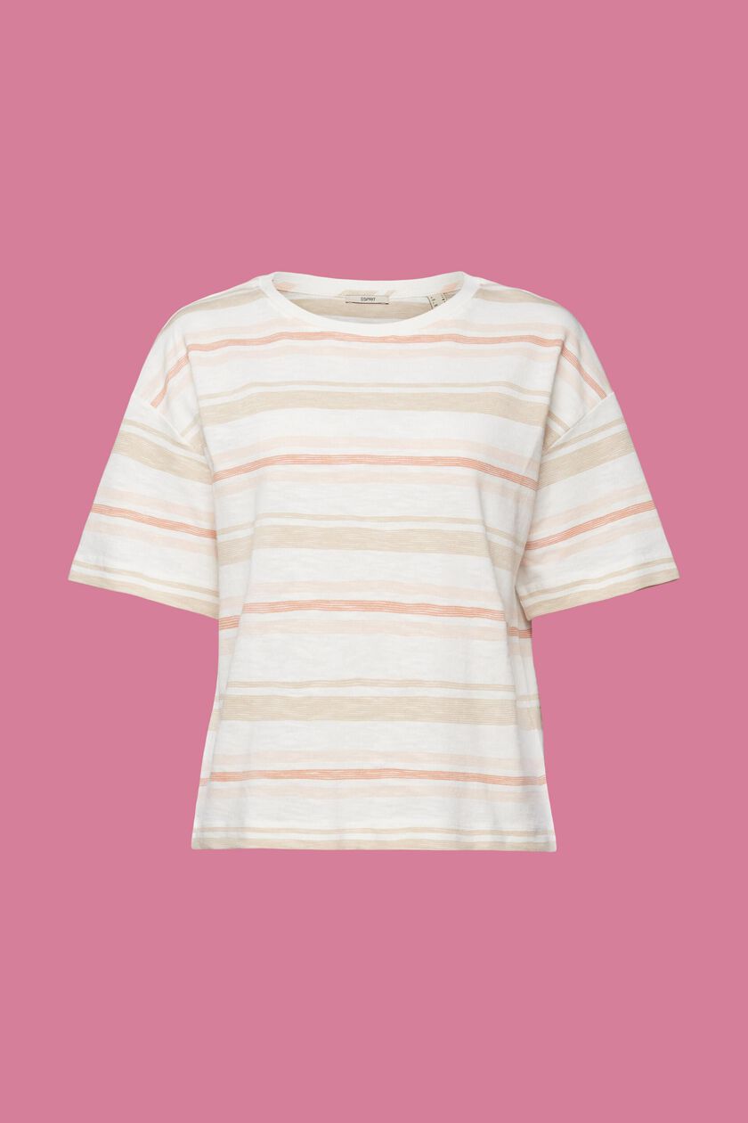 Drop Shoulder Striped Cotton T-Shirt