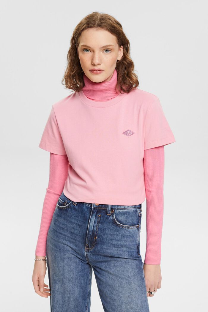 刺繡LOGO標誌棉質T恤, 粉紅色, detail image number 0