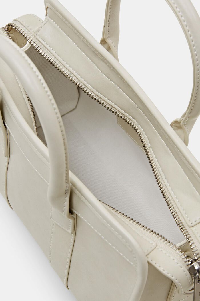 Faux Leather Top Handle Bag, CREAM BEIGE, detail image number 3