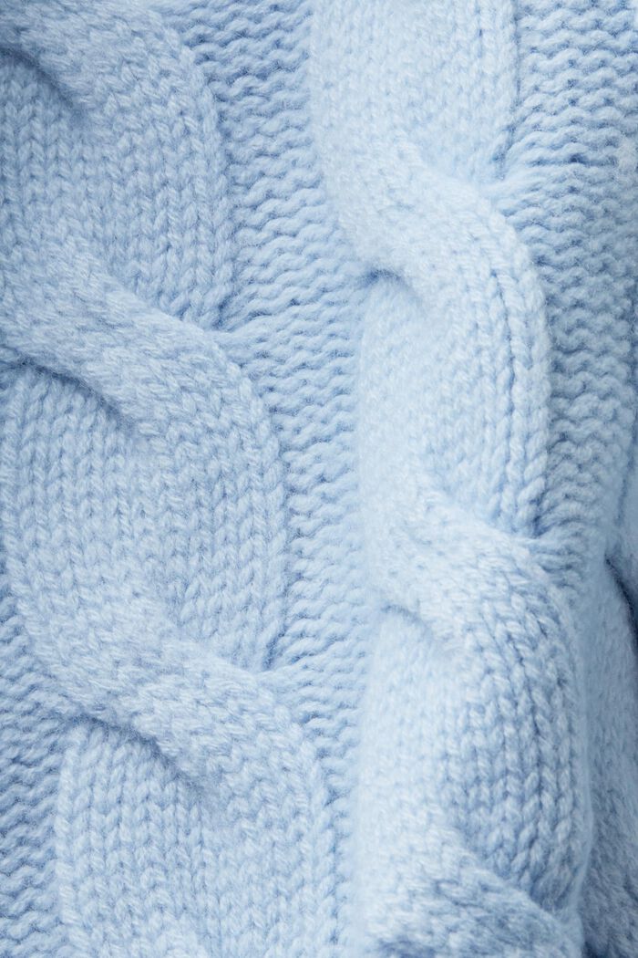 ‌絞花針織羊毛披肩領毛衣, 淺藍色, detail image number 6