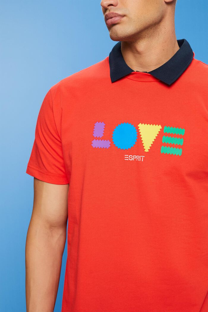 「LOVE」字樣幾何印花有機棉T恤, 橙紅色, detail image number 2