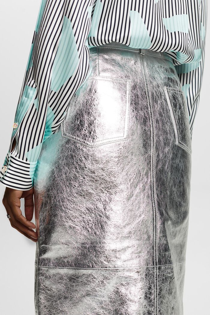 金屬光感皮革半身裙, 淺灰色, detail image number 3