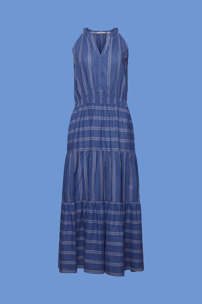 100%純棉條紋中長款連身裙, 深藍色, detail image number 6