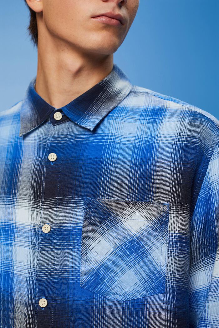 Cotton and hemp blended checquered tartan shirt, BLUE, detail image number 2