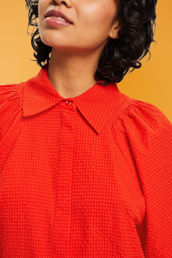 泡泡紗燈籠袖女裝恤衫, 橙紅色, detail image number 2