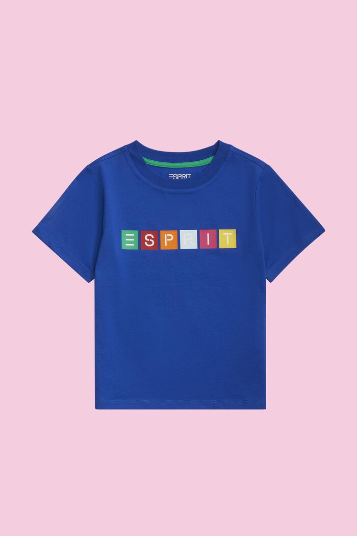 幾何圖案LOGO標誌T恤, 藍色, detail image number 1