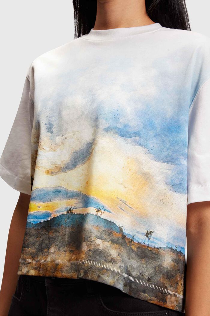 Front panel gradient landscape print cropped tee, WHITE, detail image number 2
