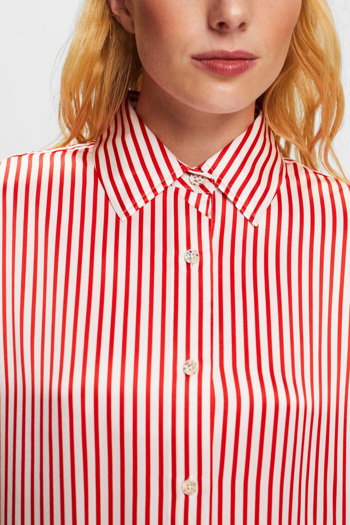 ‌條紋查米尤斯緞面恤衫, 深紅色, detail image number 5