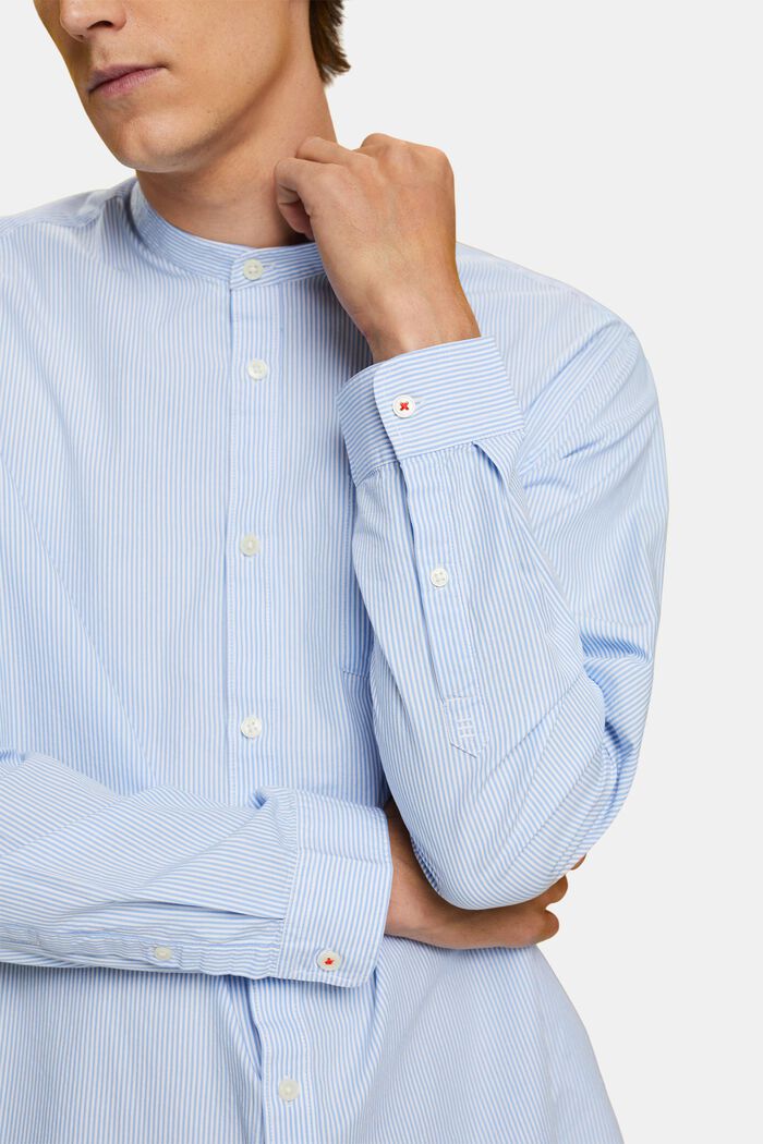 棉質立領細條紋恤衫, 灰藍色, detail image number 2