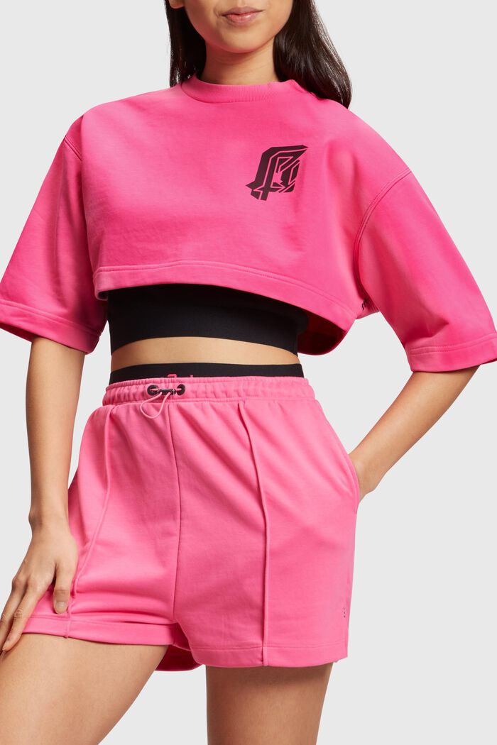 螢光印花標誌短身衛衣兩件套, 粉紅色, detail image number 0