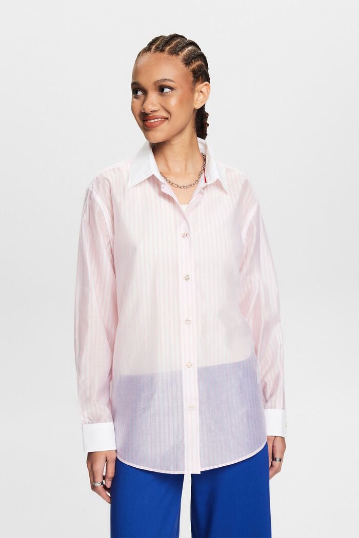 Sheer Striped Button-Down Shirt, PASTEL PINK, detail image number 4
