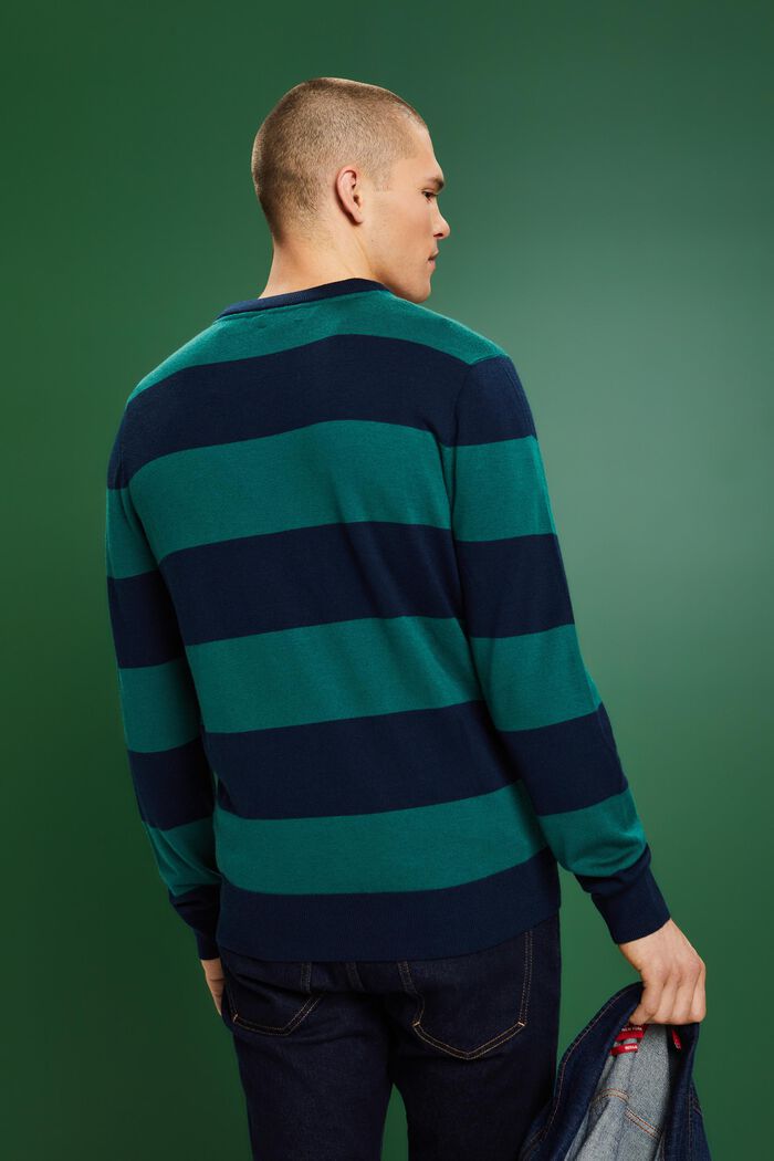 羊毛無痕條紋套頭衫, 深藍色, detail image number 2