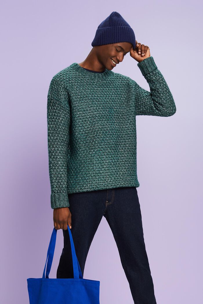 Chunky Knit Crewneck Sweater, EMERALD GREEN, detail image number 0