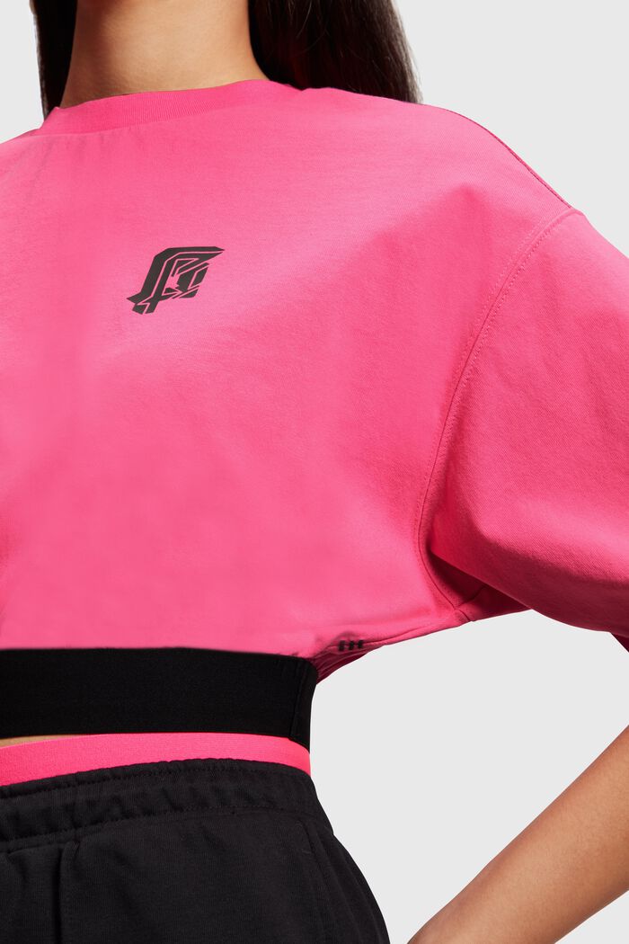 短身螢光羅紋袖口標誌 T 恤, 粉紅色, detail image number 3