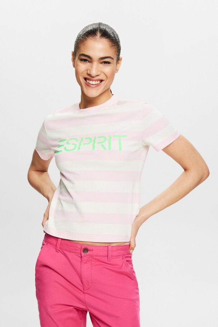 Striped Logo Cotton T-Shirt, PASTEL PINK, detail image number 0