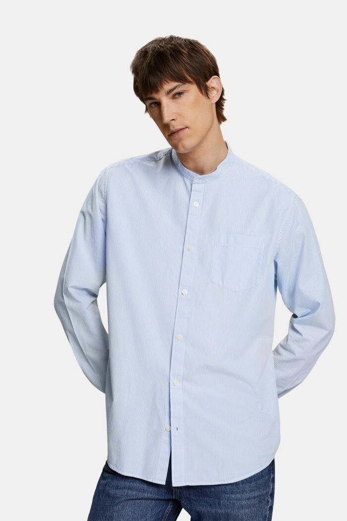 棉質立領細條紋恤衫, 灰藍色, detail image number 0