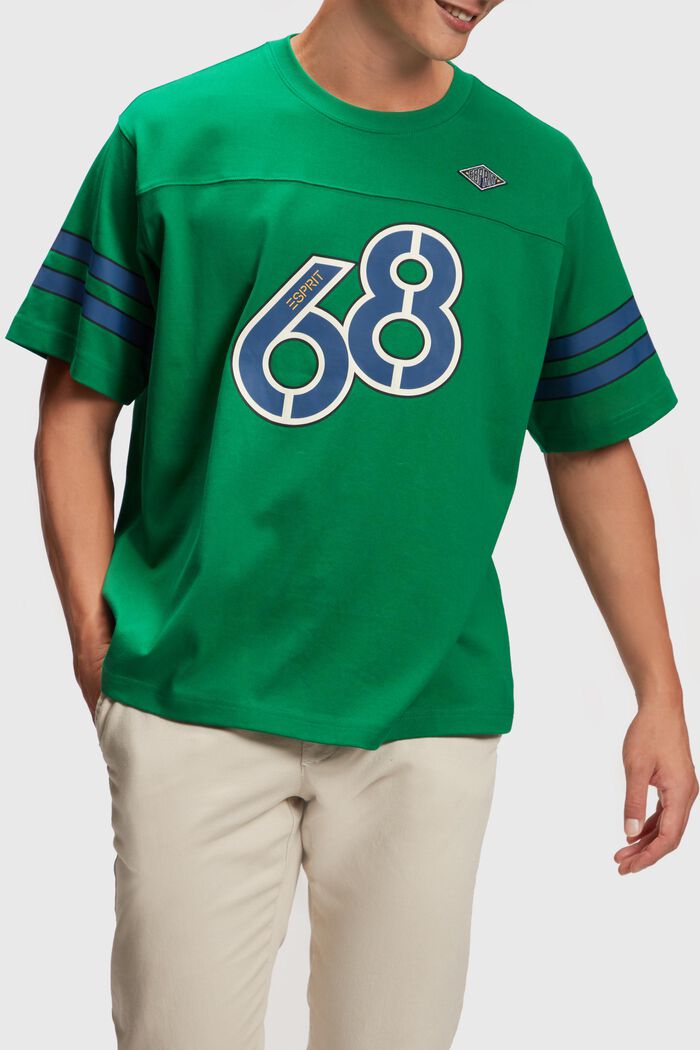 條紋袖印花T恤, 翡翠綠, detail image number 0