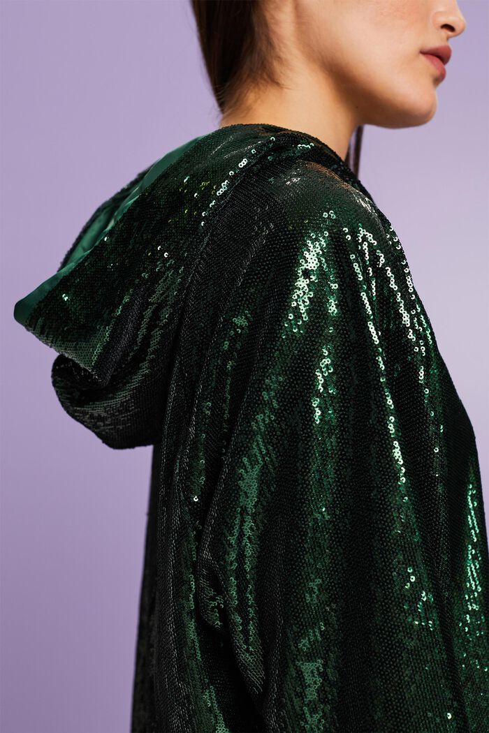 Sequined Hoodie, EMERALD GREEN, detail image number 3
