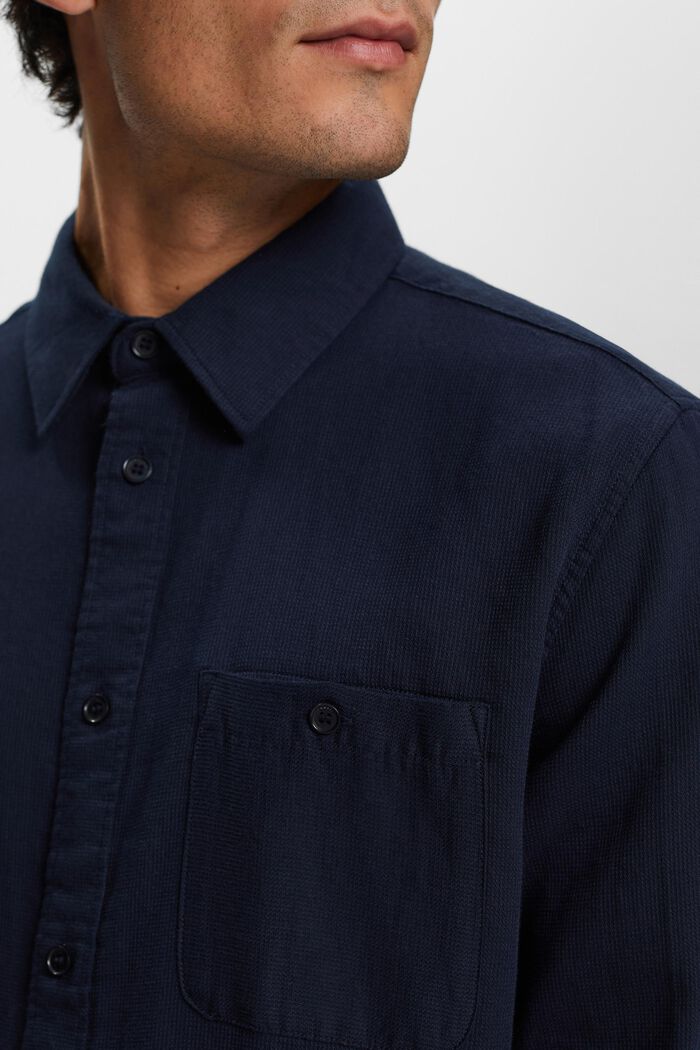 100%純棉紋理感修身恤衫, 海軍藍, detail image number 2