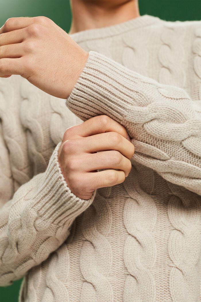 ‌羊毛絞花針織衫, 淺灰褐色, detail image number 2