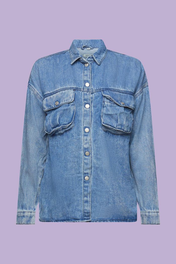 Denim shirt blouse, TENCEL™, BLUE LIGHT WASH, detail image number 6
